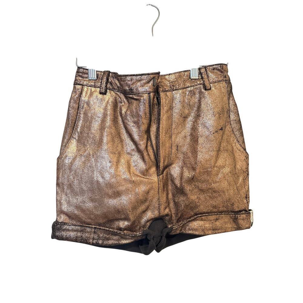 NWT One Teaspoon Sz Small Metallic Bronze Gold & Black High Waist Cuffed Shorts